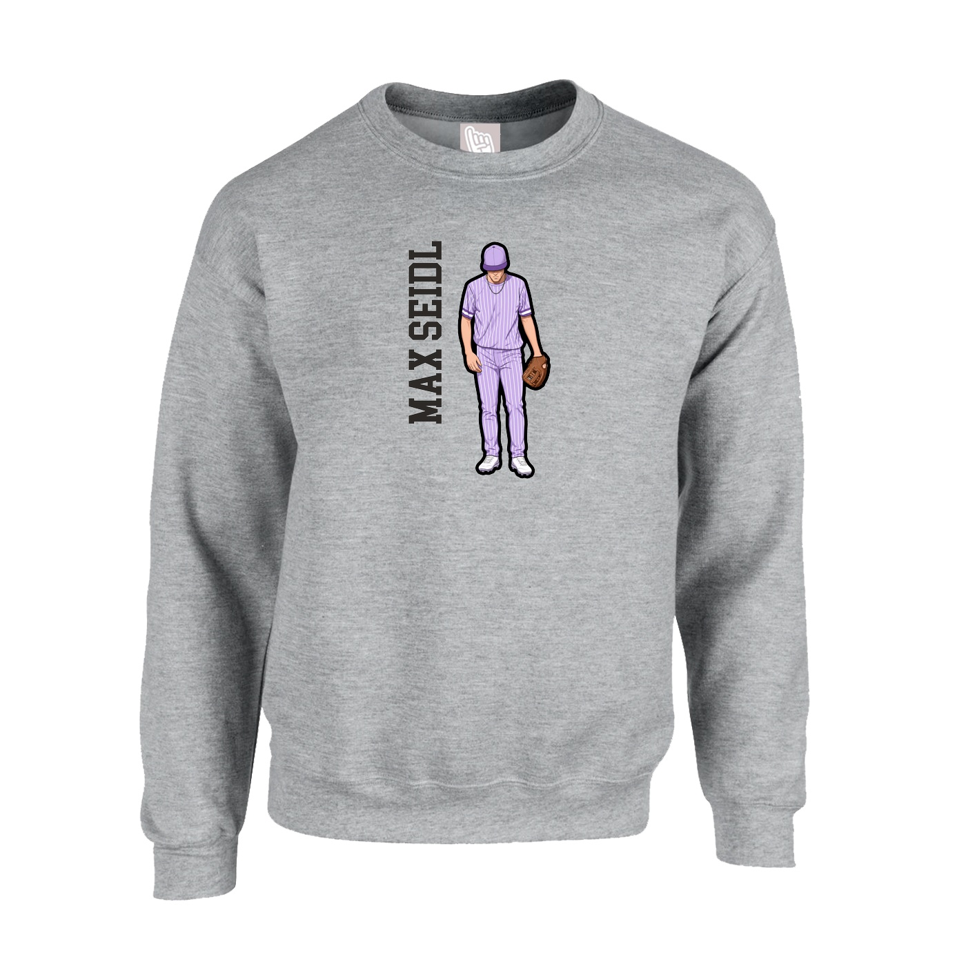 Fleece Crew — Name Vertical in Grey