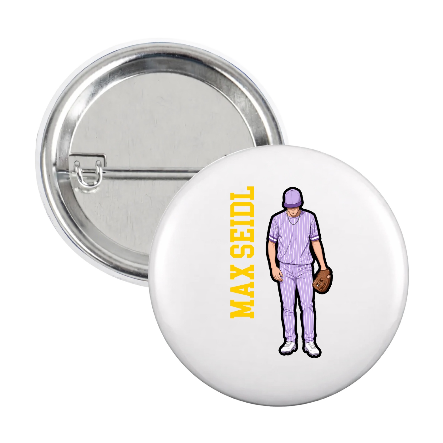 Game Day Button — Name Vertical in White