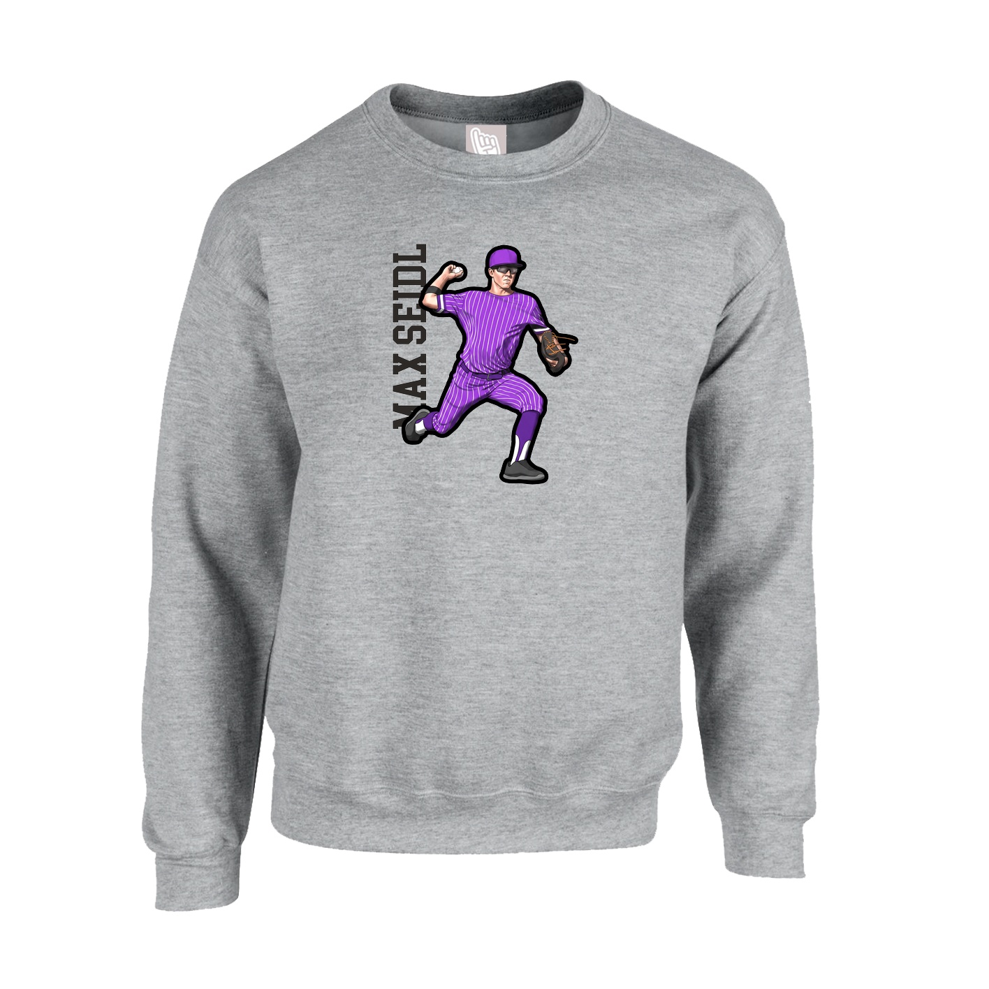Fleece Crew — Name Vertical in Grey