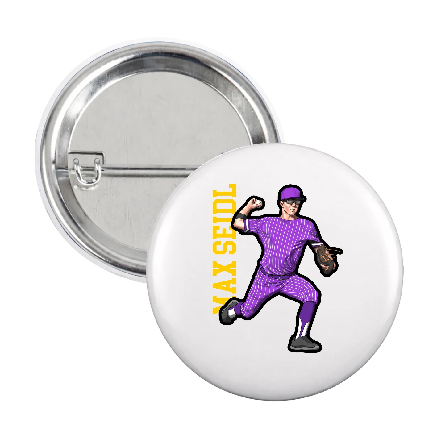 Game Day Button — Name Vertical in White