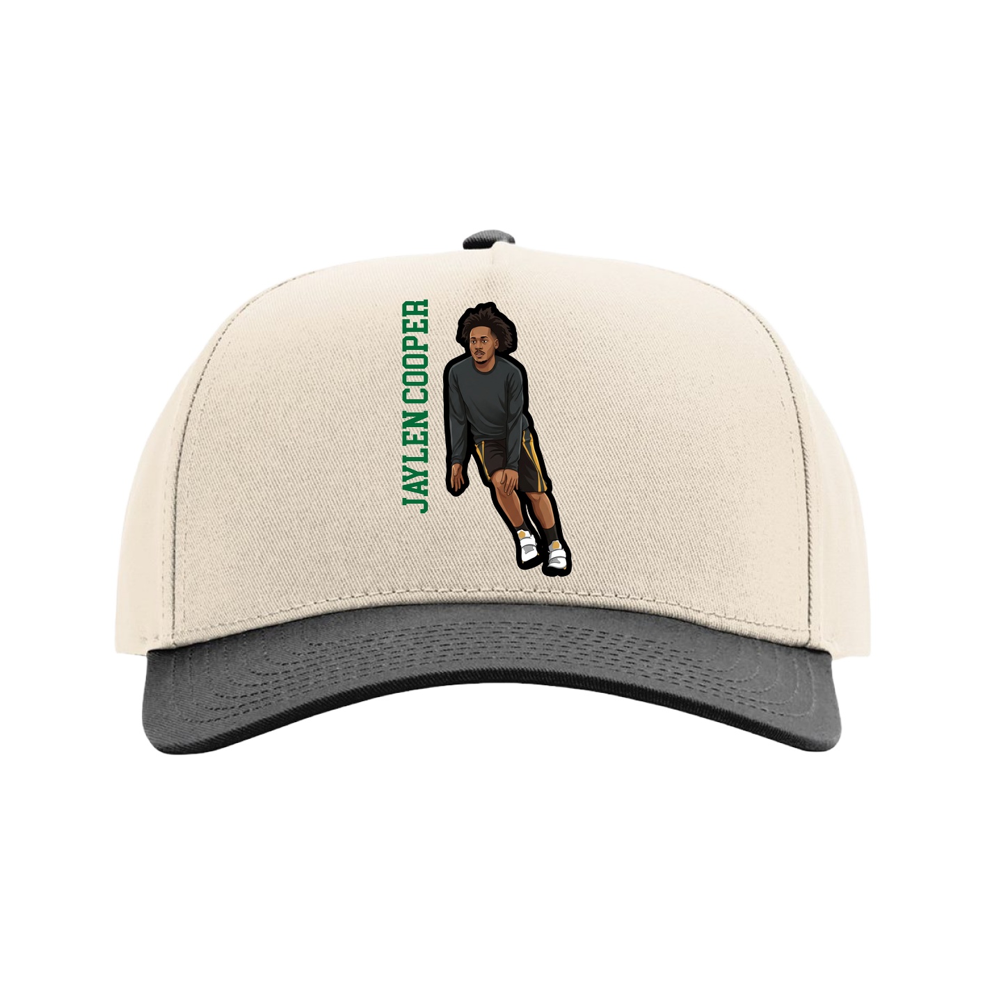 Full Fabric Five-Panel Champ Cap — Name Vertical in Cream/Black