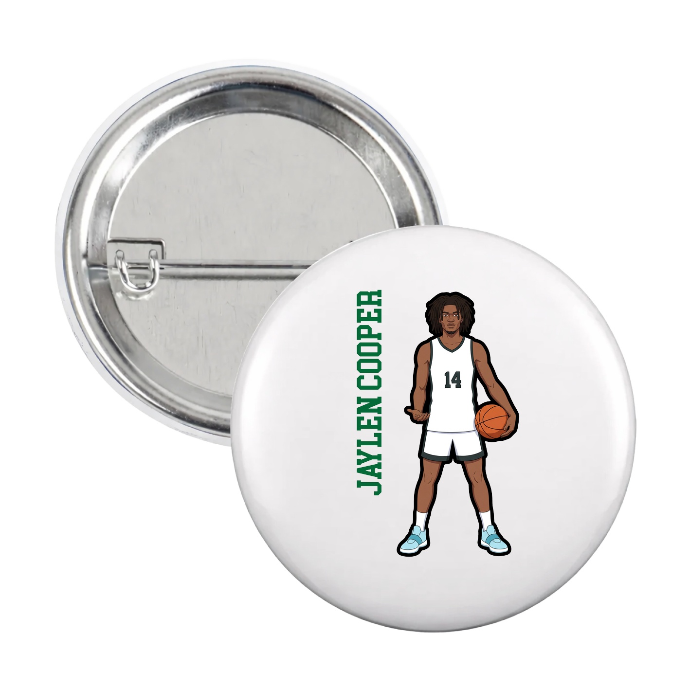 Game Day Button — Name Vertical in White