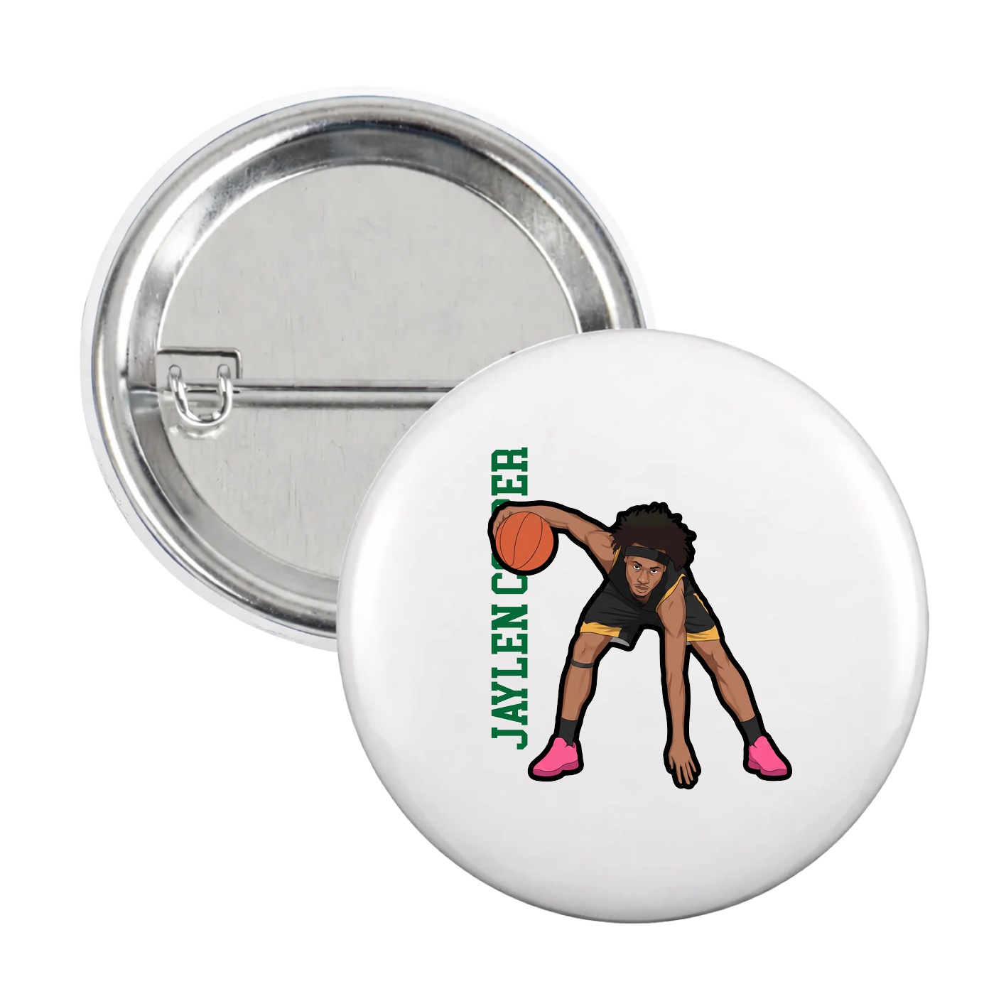 Game Day Button — Name Vertical in White