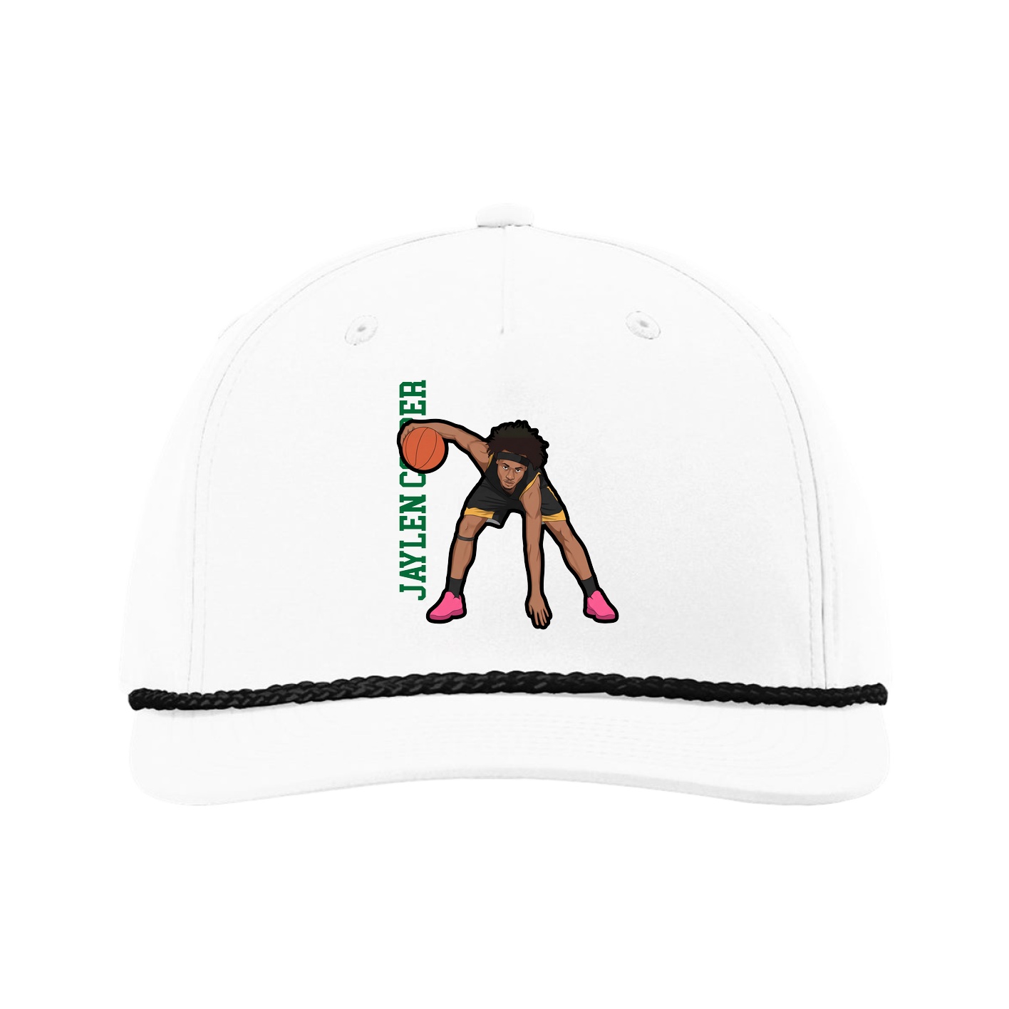 Five-Panel Classic Rope Cap — Name Vertical in White