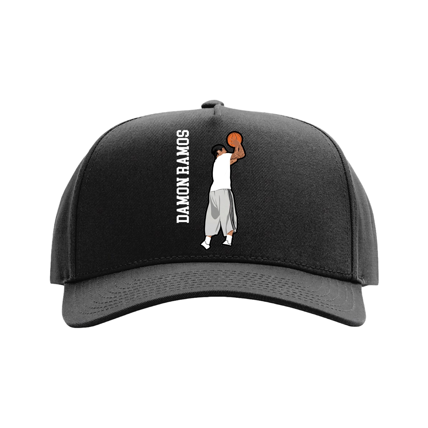 Full Fabric Five-Panel Champ Cap — Name Vertical in Black