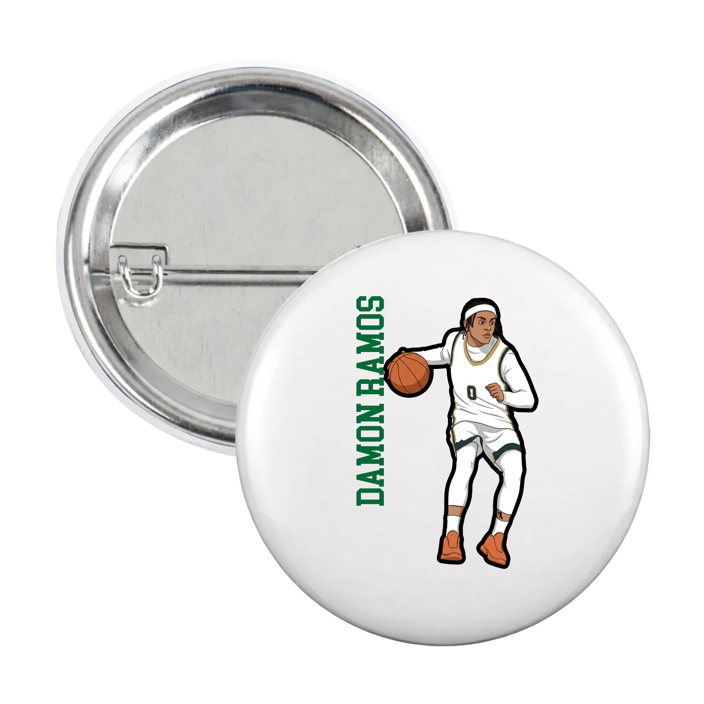 Game Day Button — Name Vertical in White