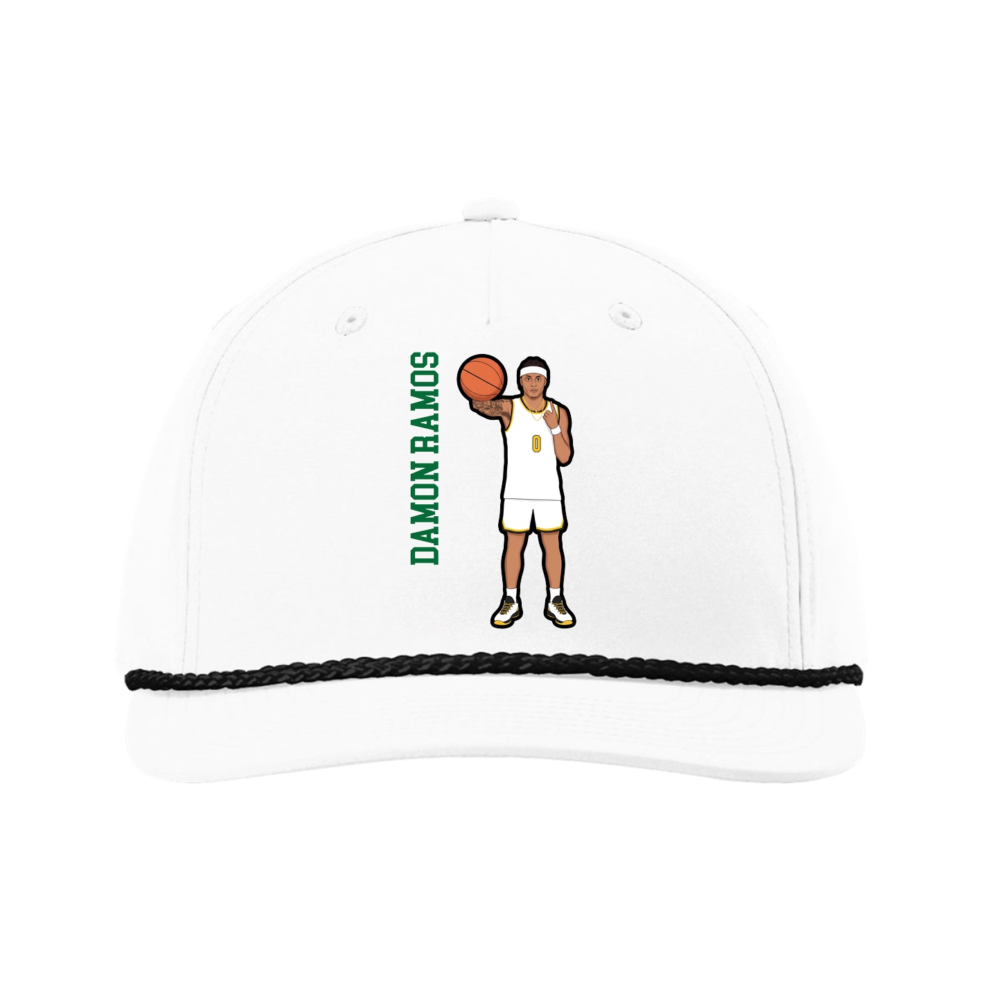Five-Panel Classic Rope Cap — Name Vertical in White