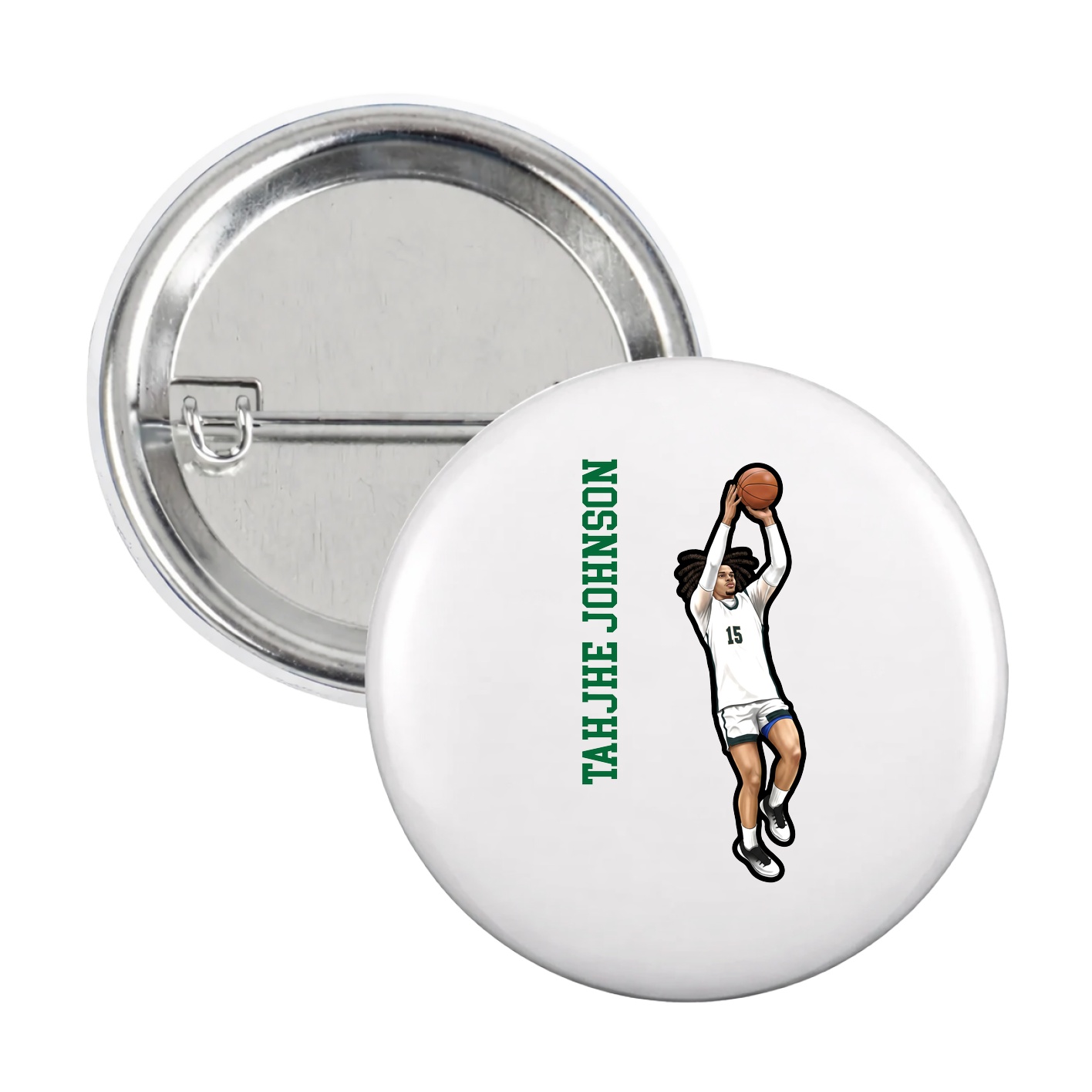 Game Day Button — Name Vertical in White