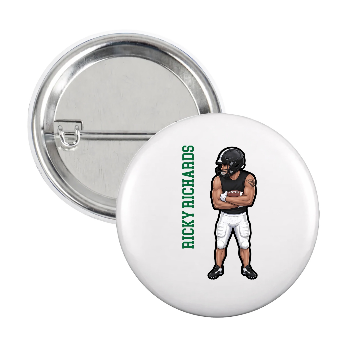 Game Day Button — Name Vertical in White