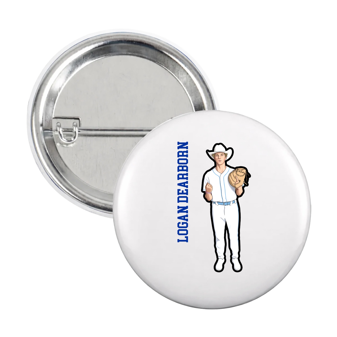 Game Day Button — Name Vertical in White