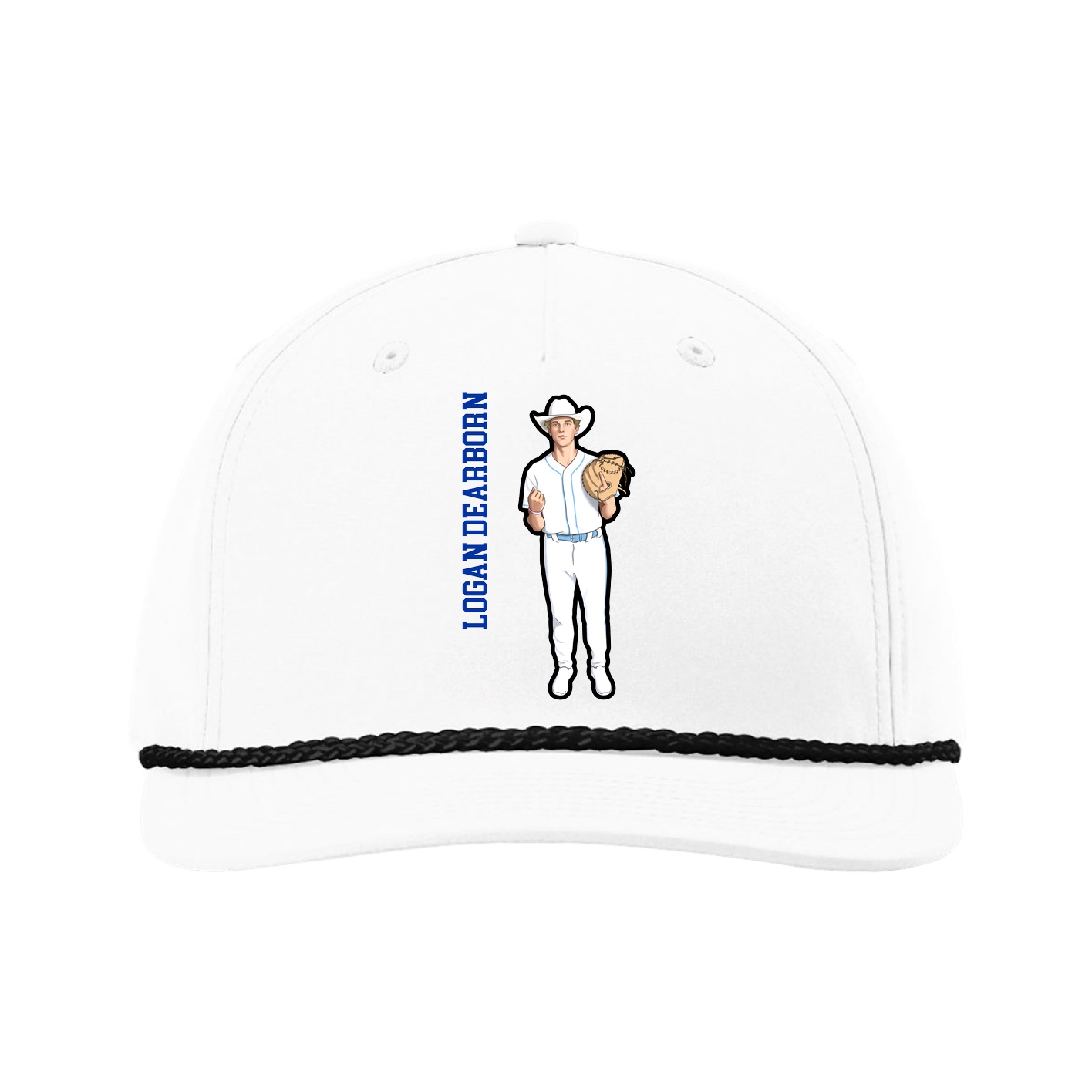 Five-Panel Classic Rope Cap — Name Vertical in White