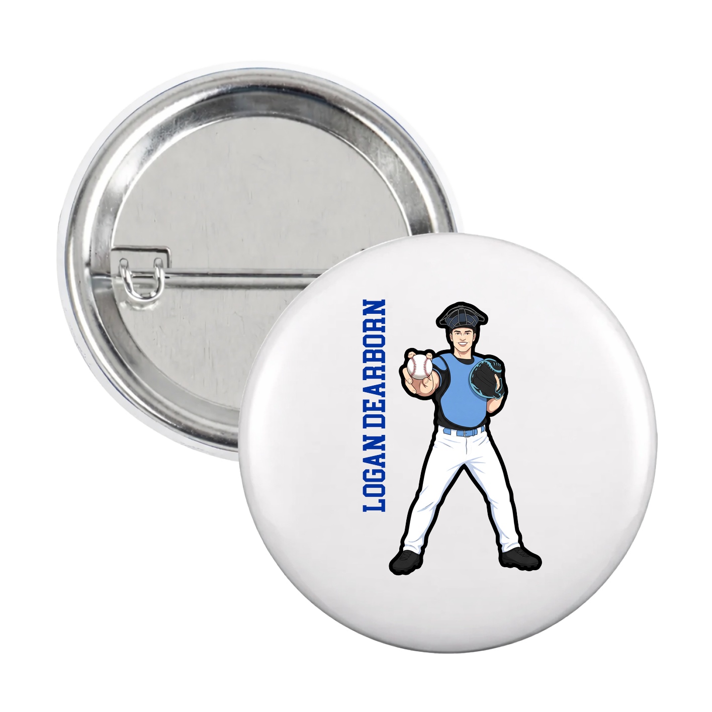 Game Day Button — Name Vertical in White
