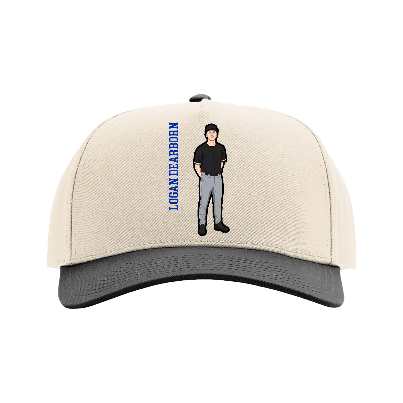 Full Fabric Five-Panel Champ Cap — Name Vertical in Cream/Black
