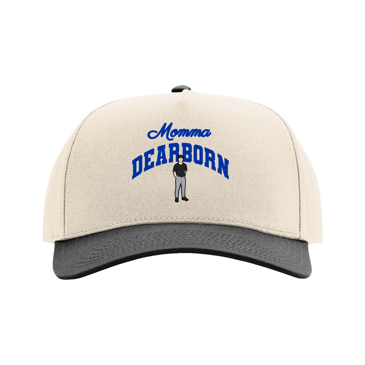Full Fabric Five-Panel Champ Cap — Mothers Day Arch in Cream/Black