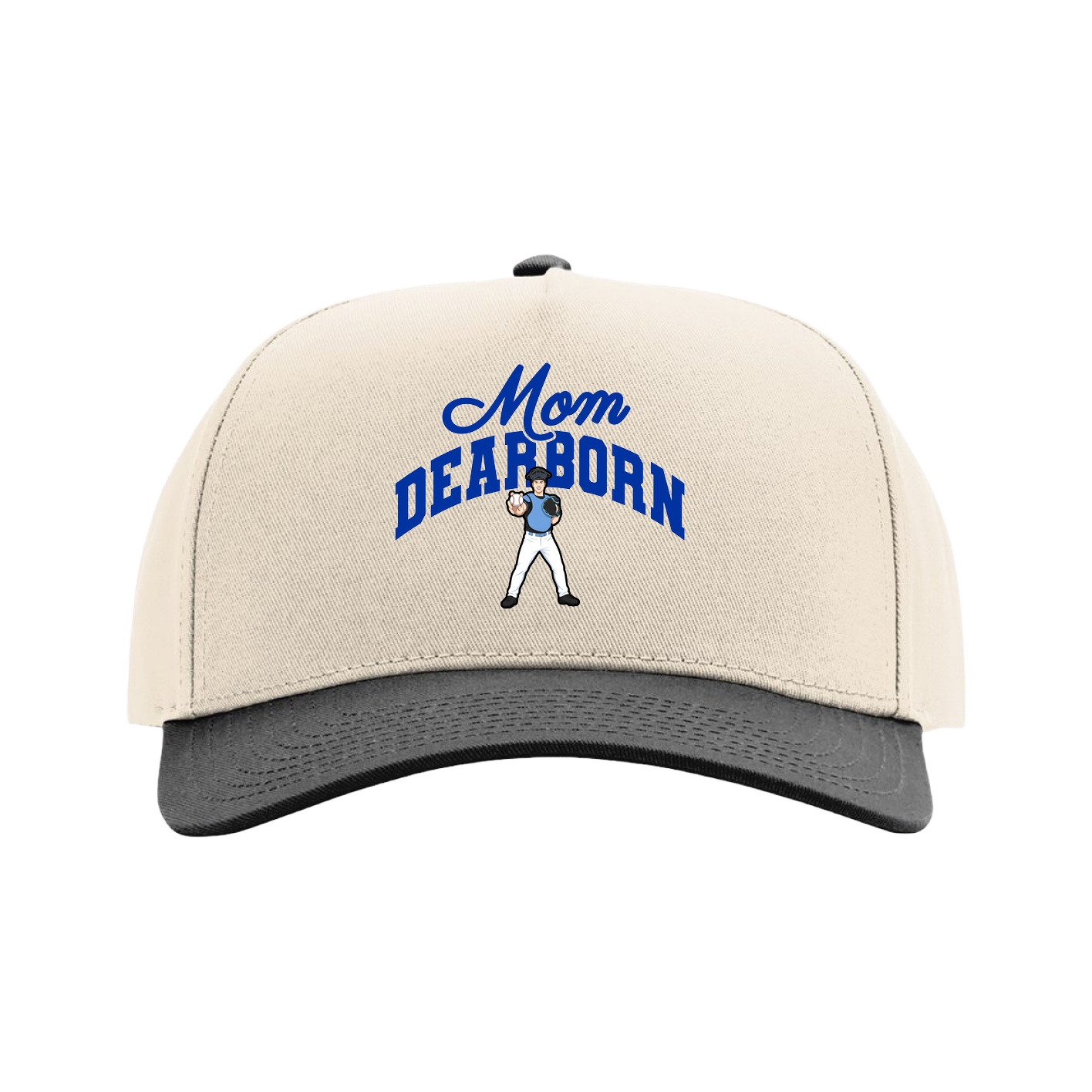 Full Fabric Five-Panel Champ Cap — Mothers Day Arch in Cream/Black