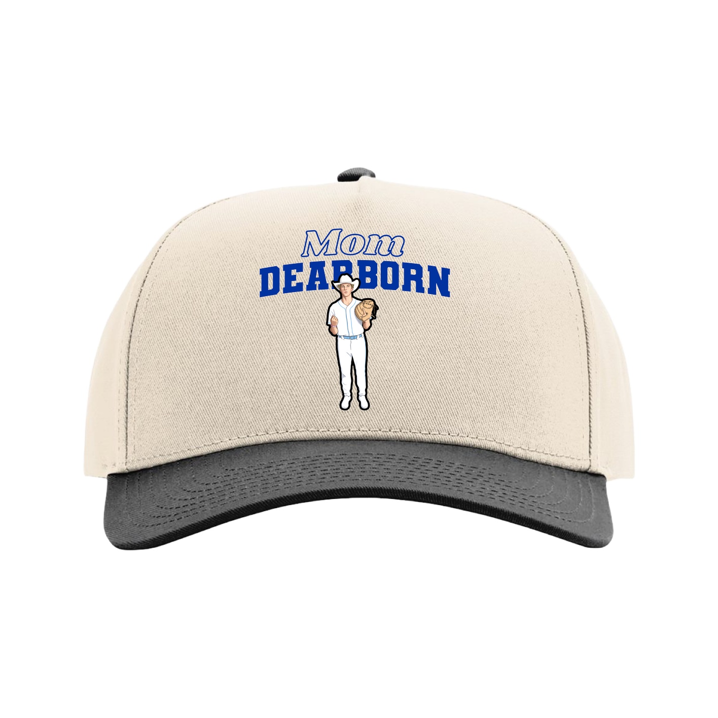 Full Fabric Five-Panel Champ Cap — Mothers Day Block in Cream/Black