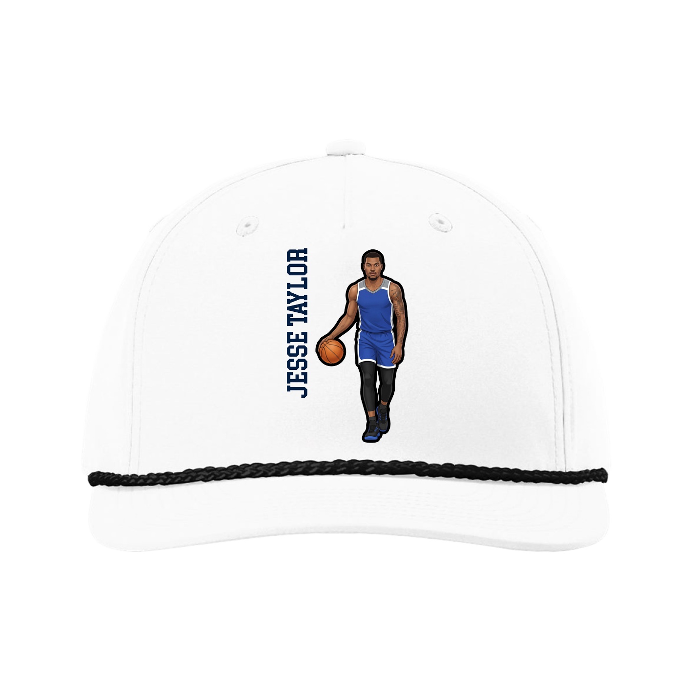 Five-Panel Classic Rope Cap — Name Vertical in White