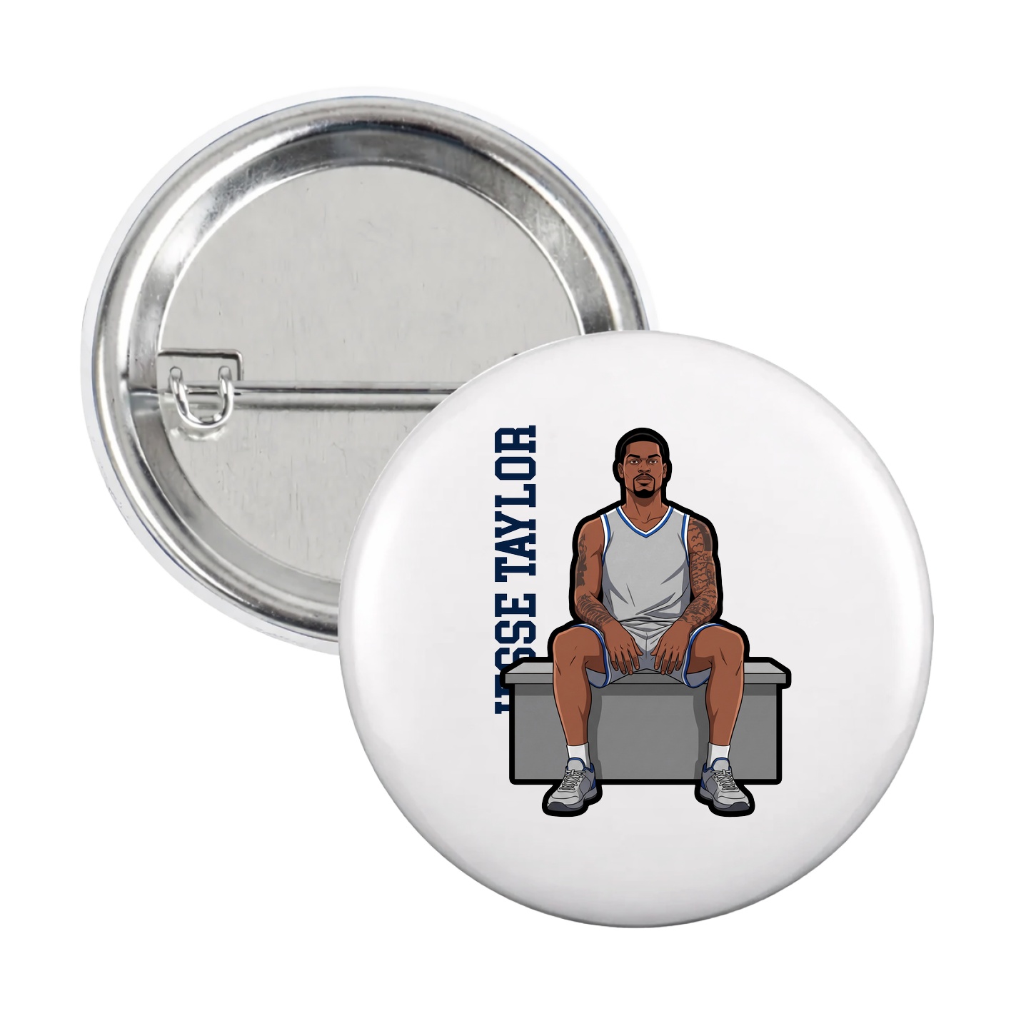 Game Day Button — Name Vertical in White