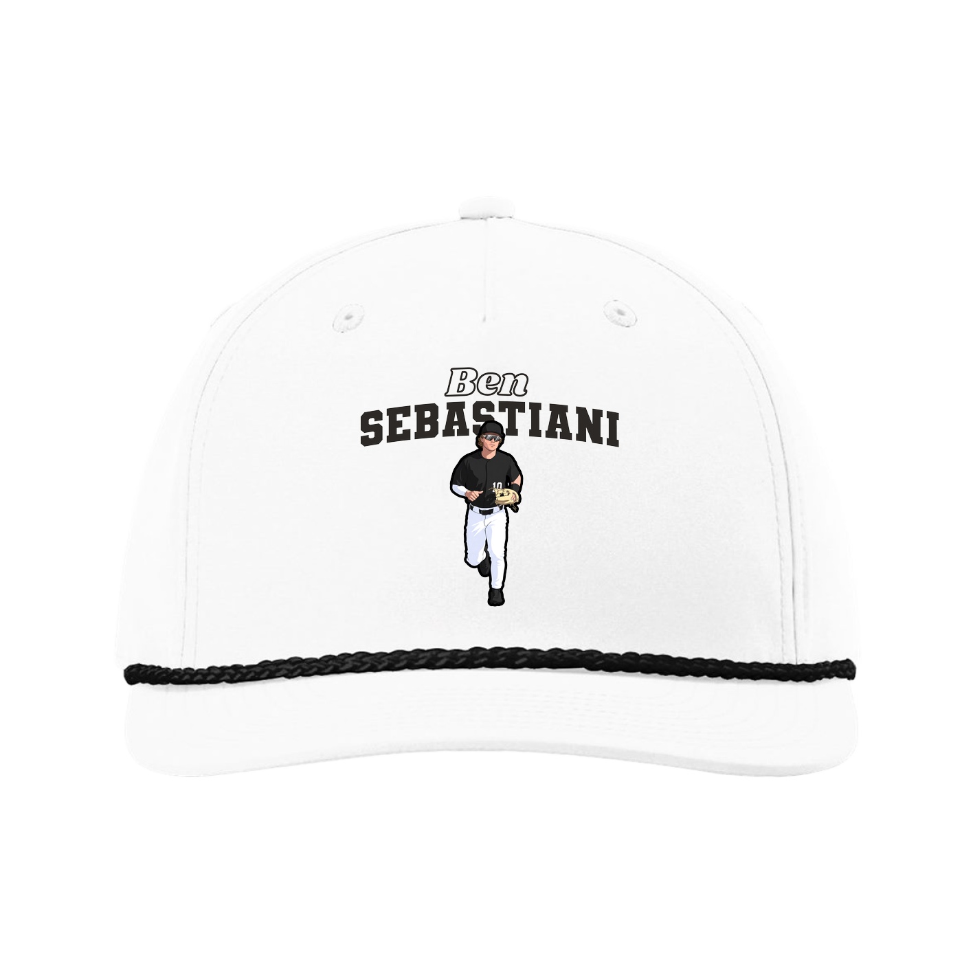 Five-Panel Classic Rope Cap — Name Arch in White