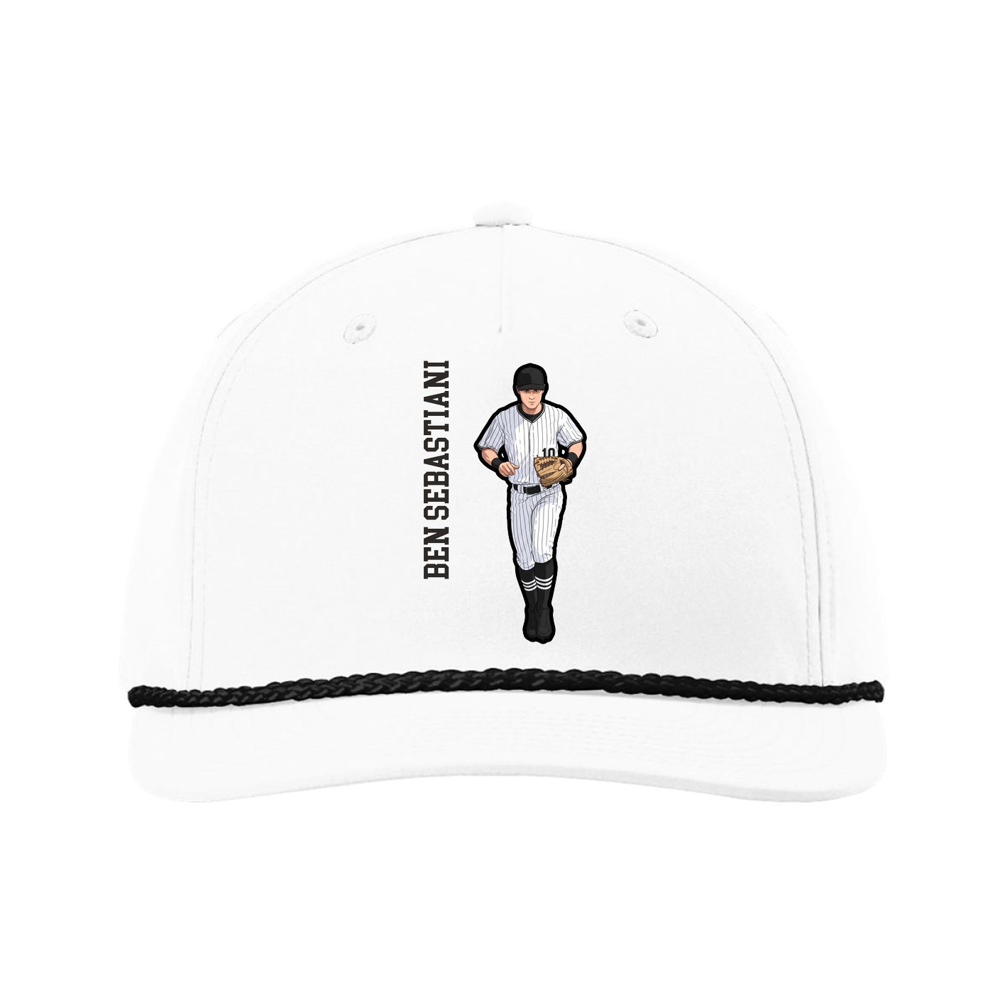 Five-Panel Classic Rope Cap — Name Vertical in White