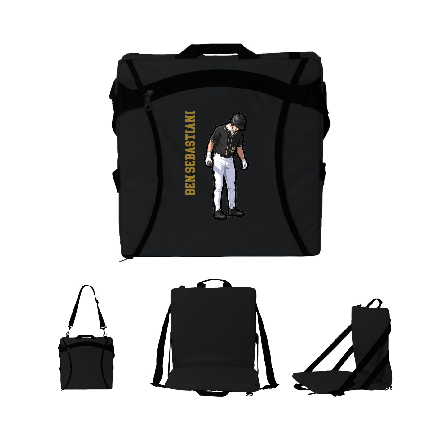 Folding Stadium Seat — Name Vertical in Black
