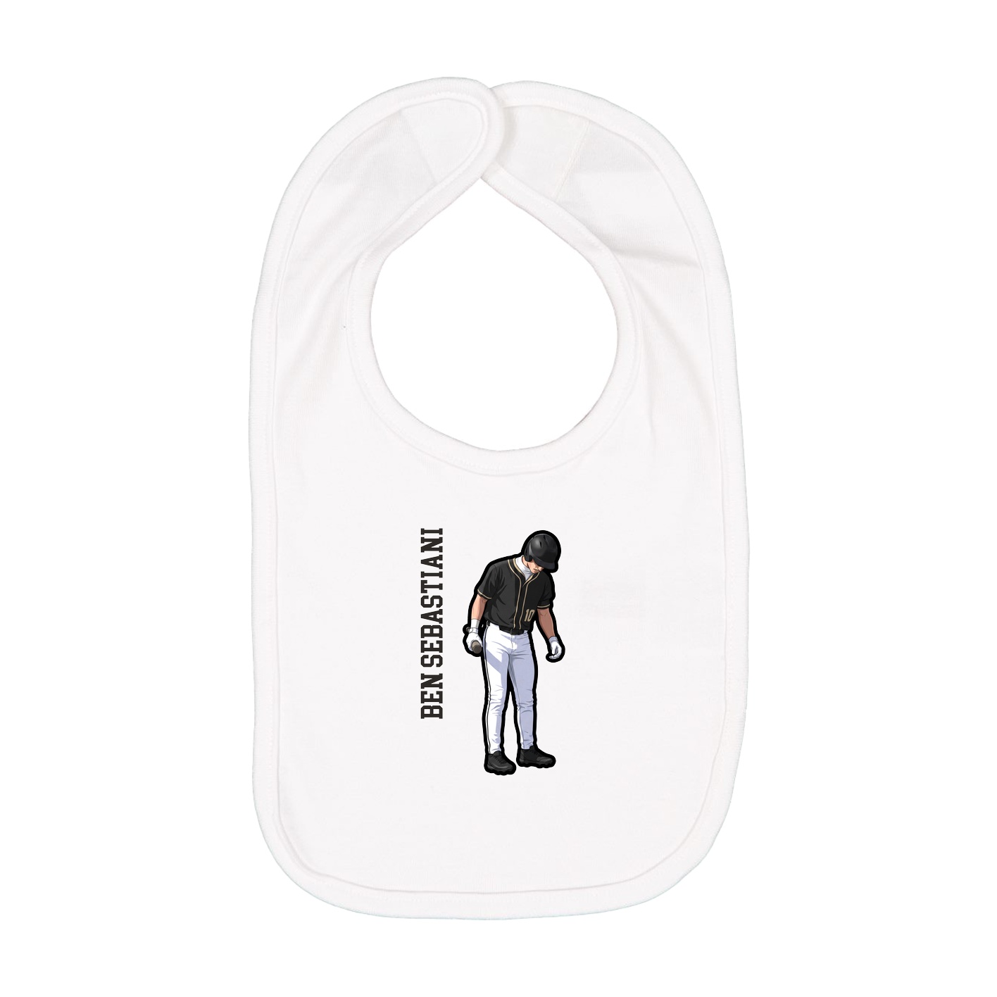Infant Bib — Name Vertical in White