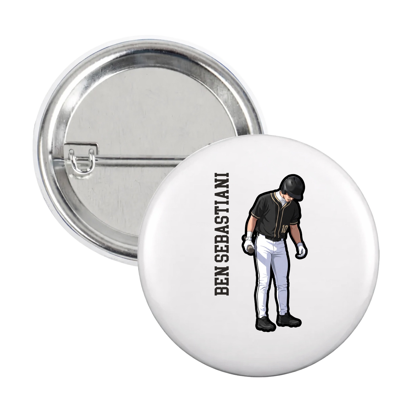Game Day Button — Name Vertical in White