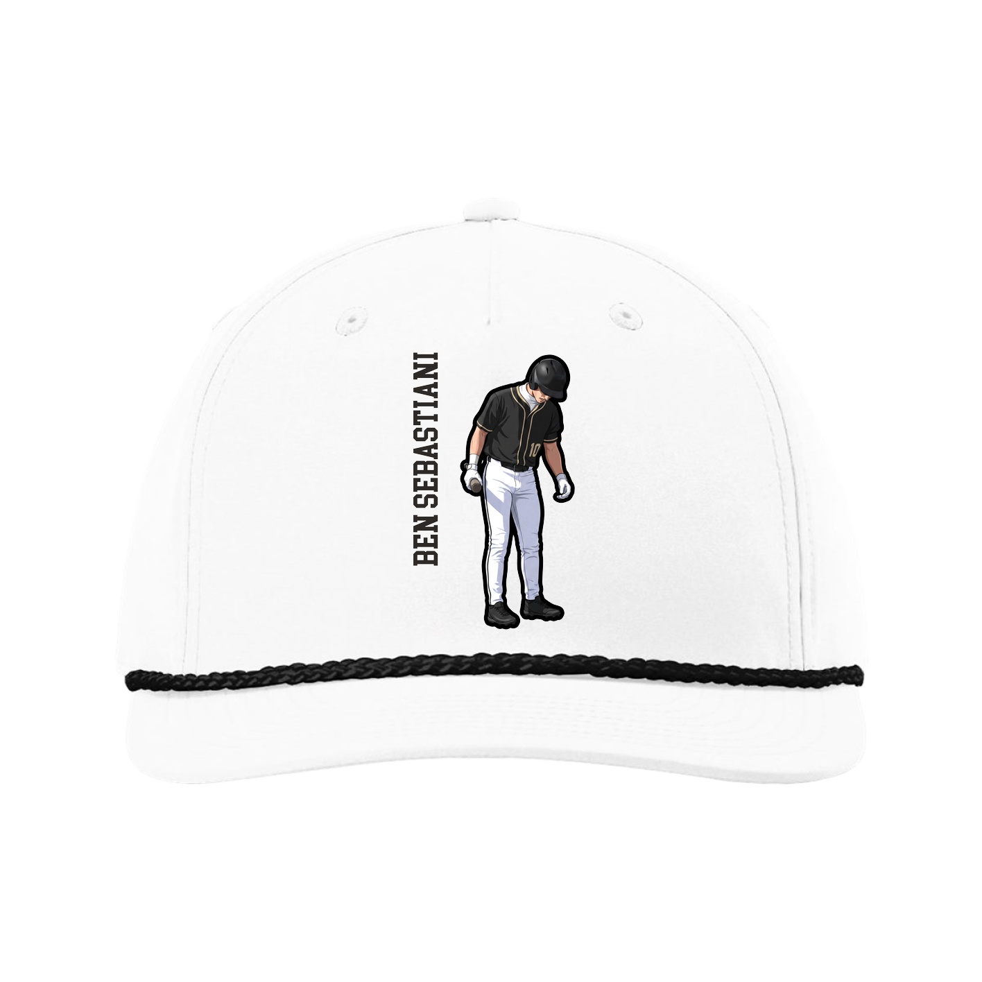 Five-Panel Classic Rope Cap — Name Vertical in White