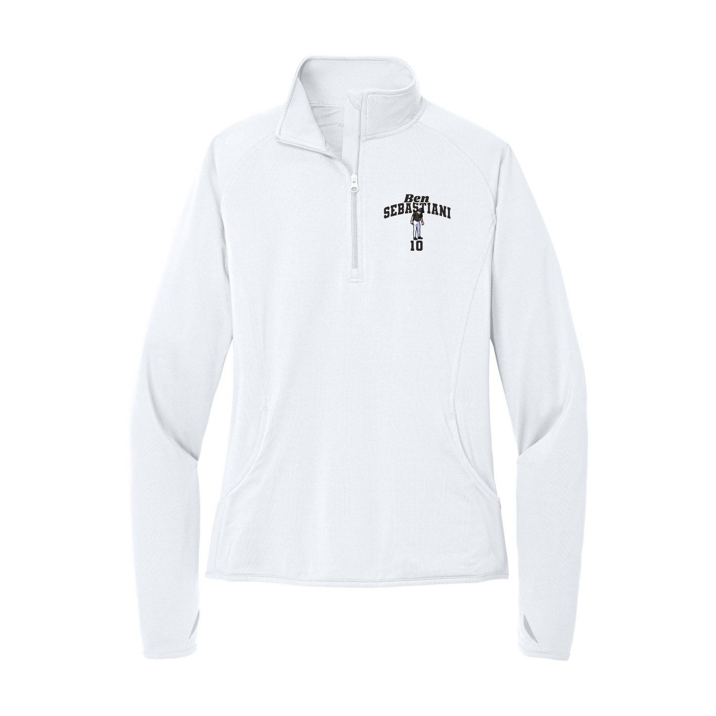 Women's Q-Zip Pullover — Signature Arch in White