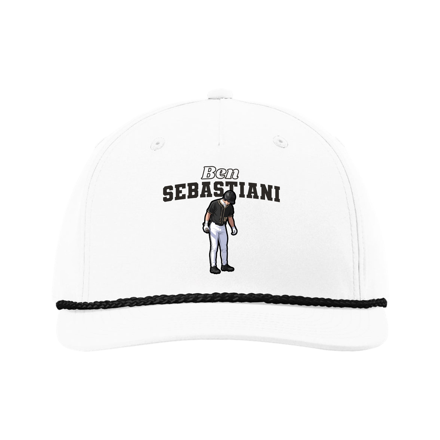 Five-Panel Classic Rope Cap — Name Arch in White