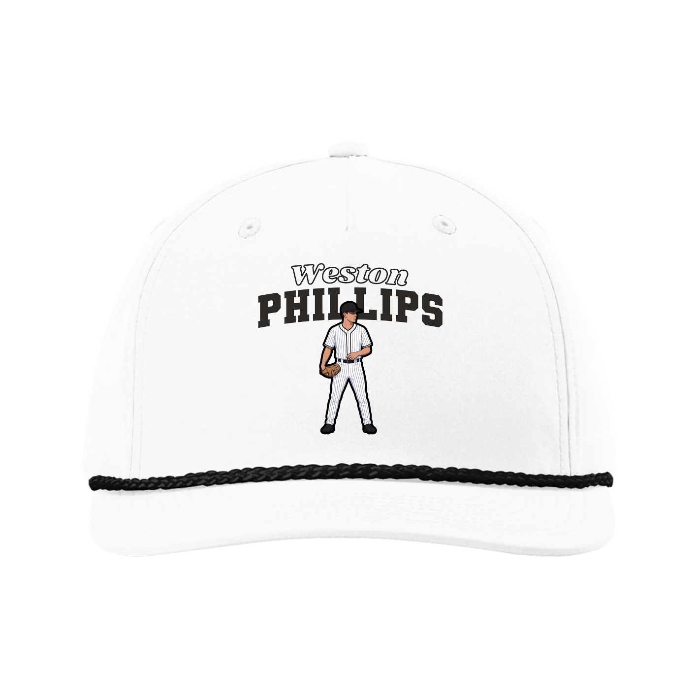 Five-Panel Classic Rope Cap — Name Arch in White