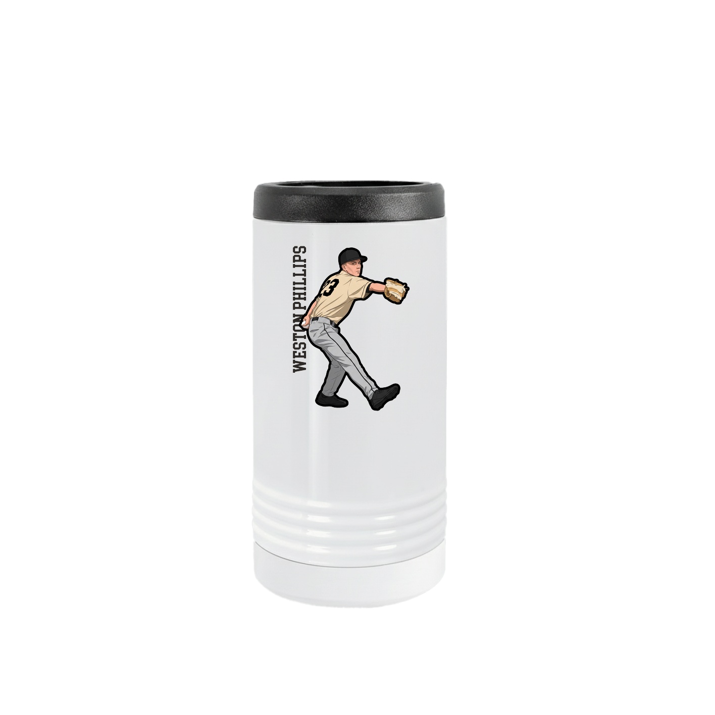 Slim Beverage Holder — Name Vertical in White