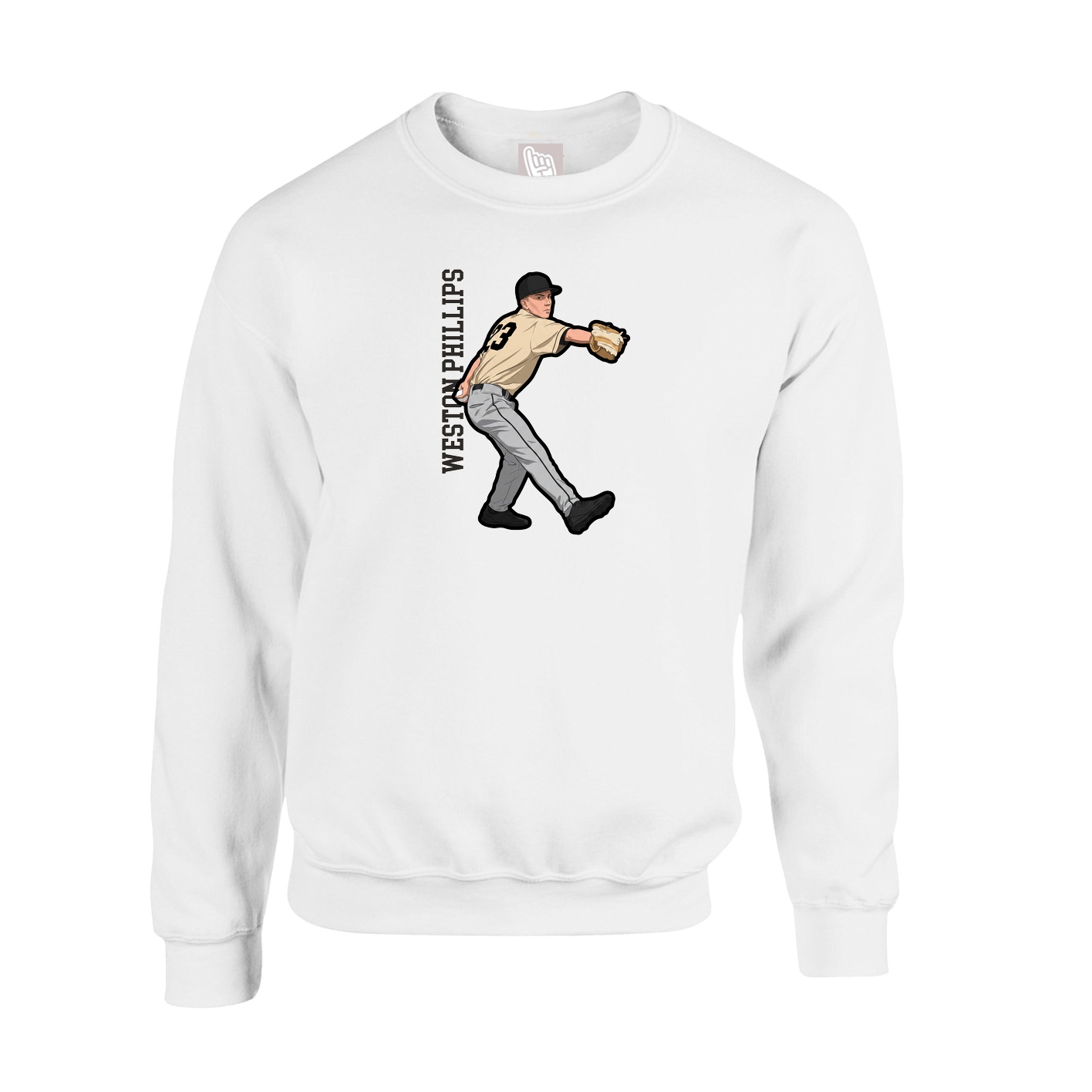 Fleece Crew — Name Vertical in White