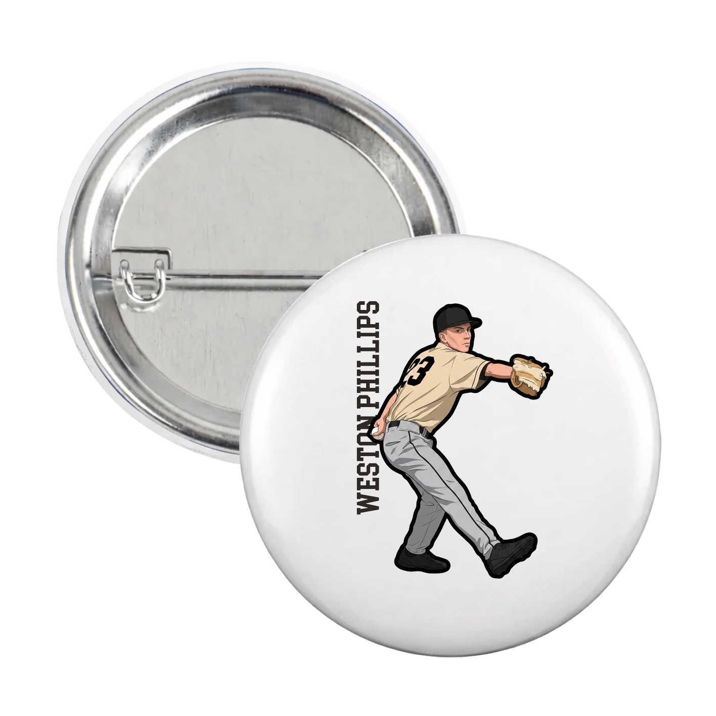 Game Day Button — Name Vertical in White