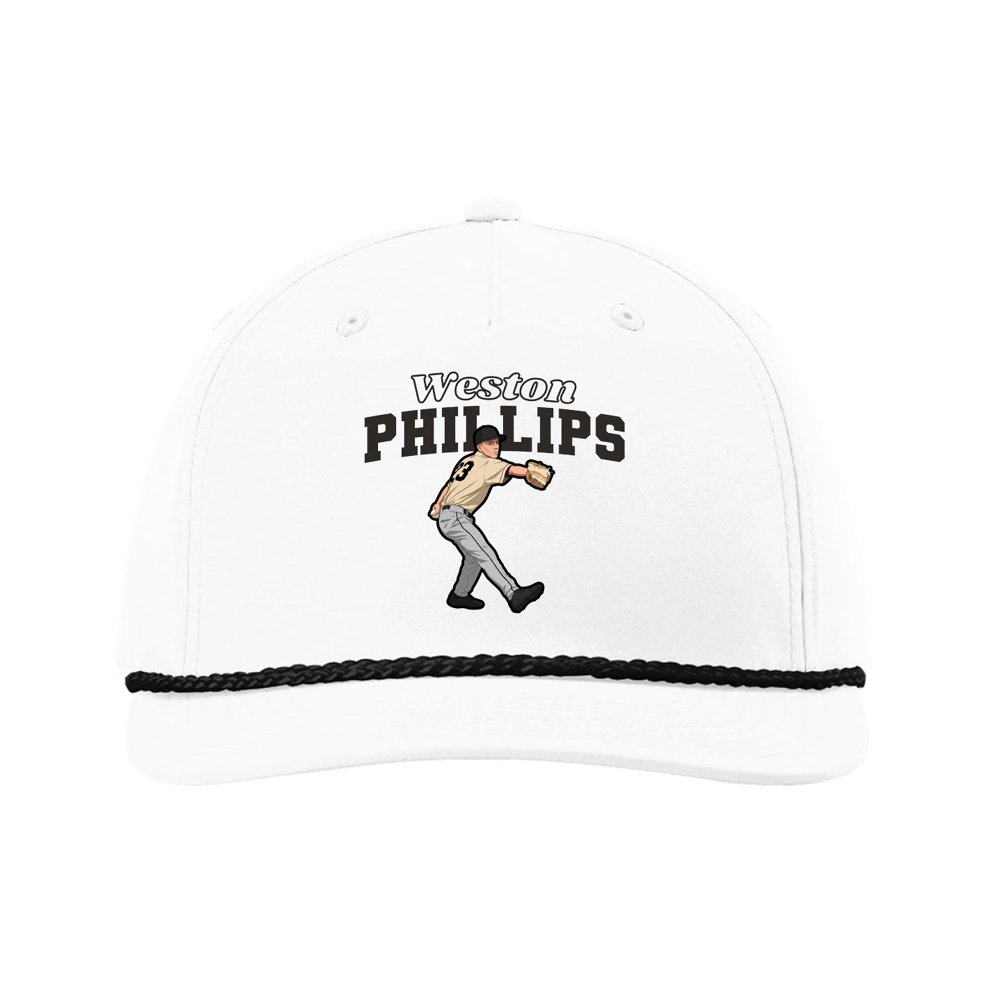 Five-Panel Classic Rope Cap — Name Arch in White