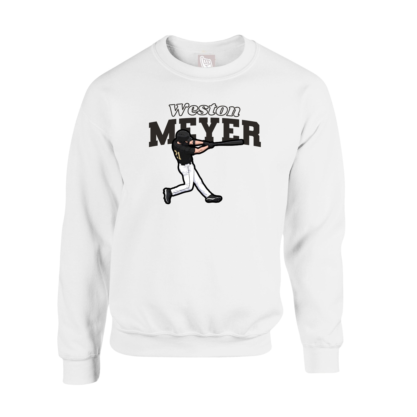 Fleece Crew — Name Arch in White