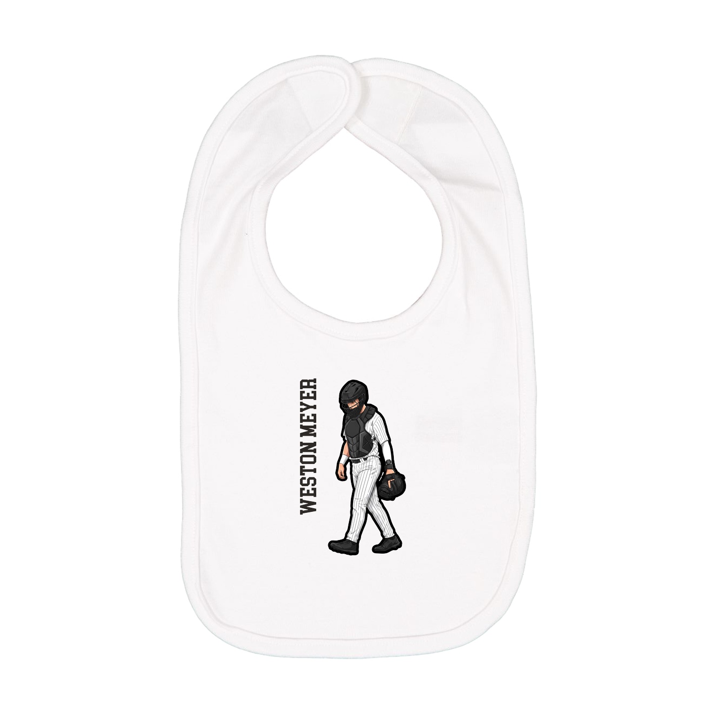 Infant Bib — Name Vertical in White