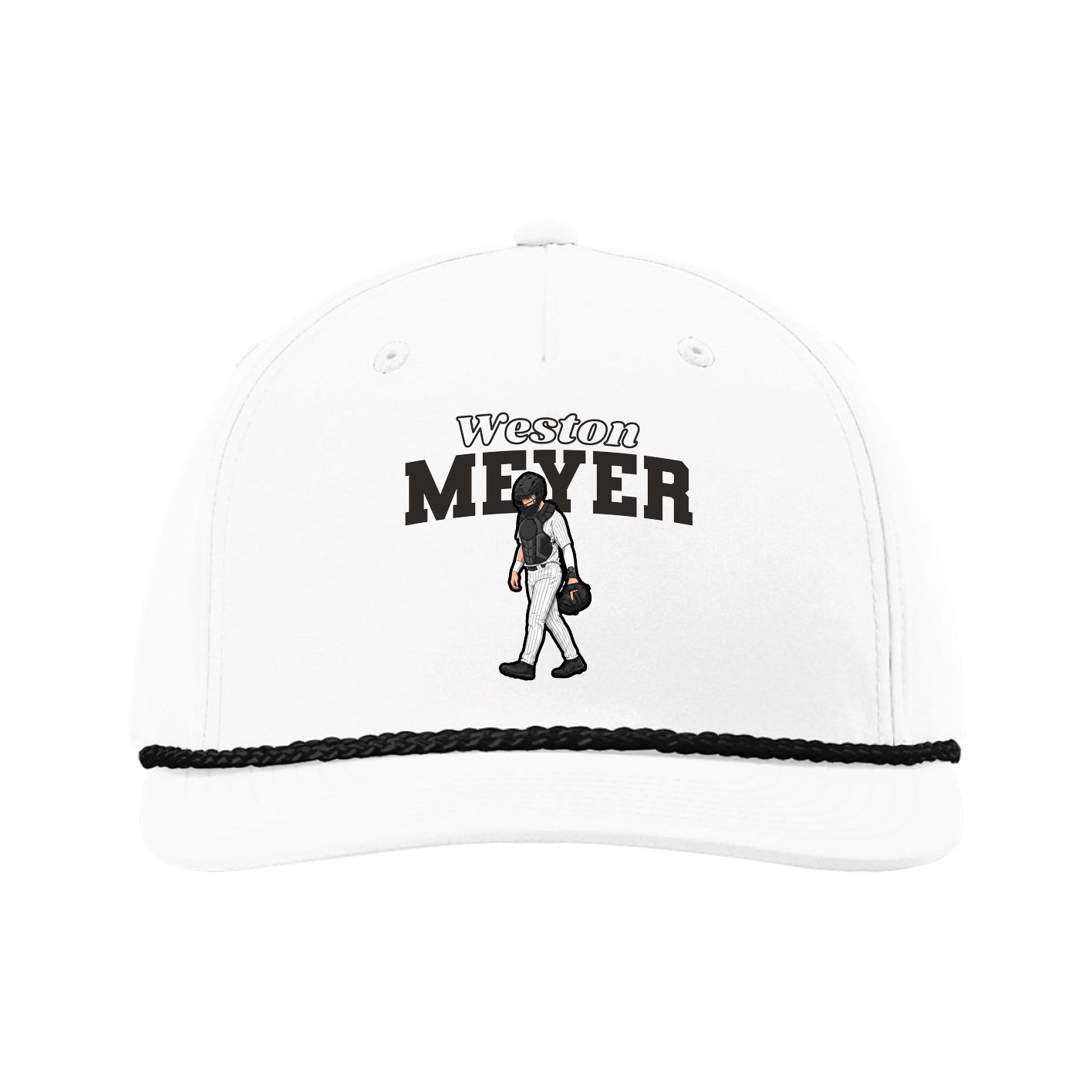 Five-Panel Classic Rope Cap — Name Arch in White