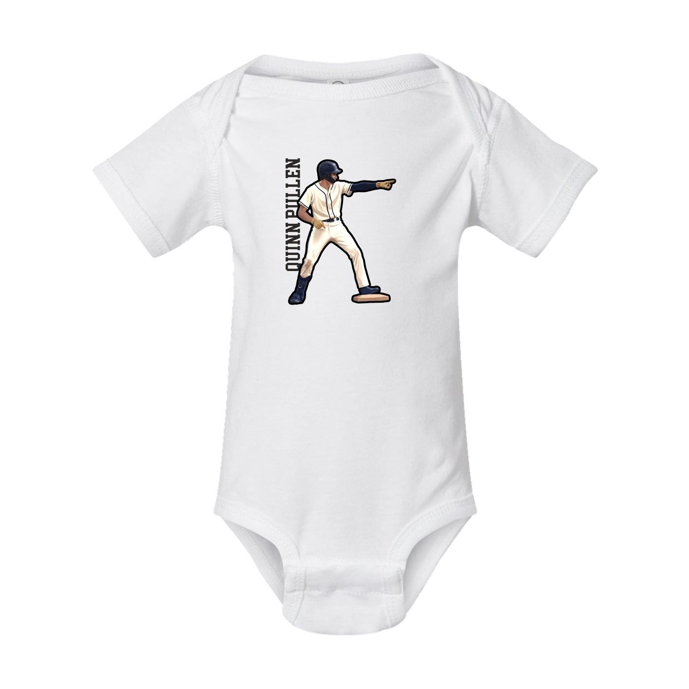 Baby Onesie — Name Vertical in White