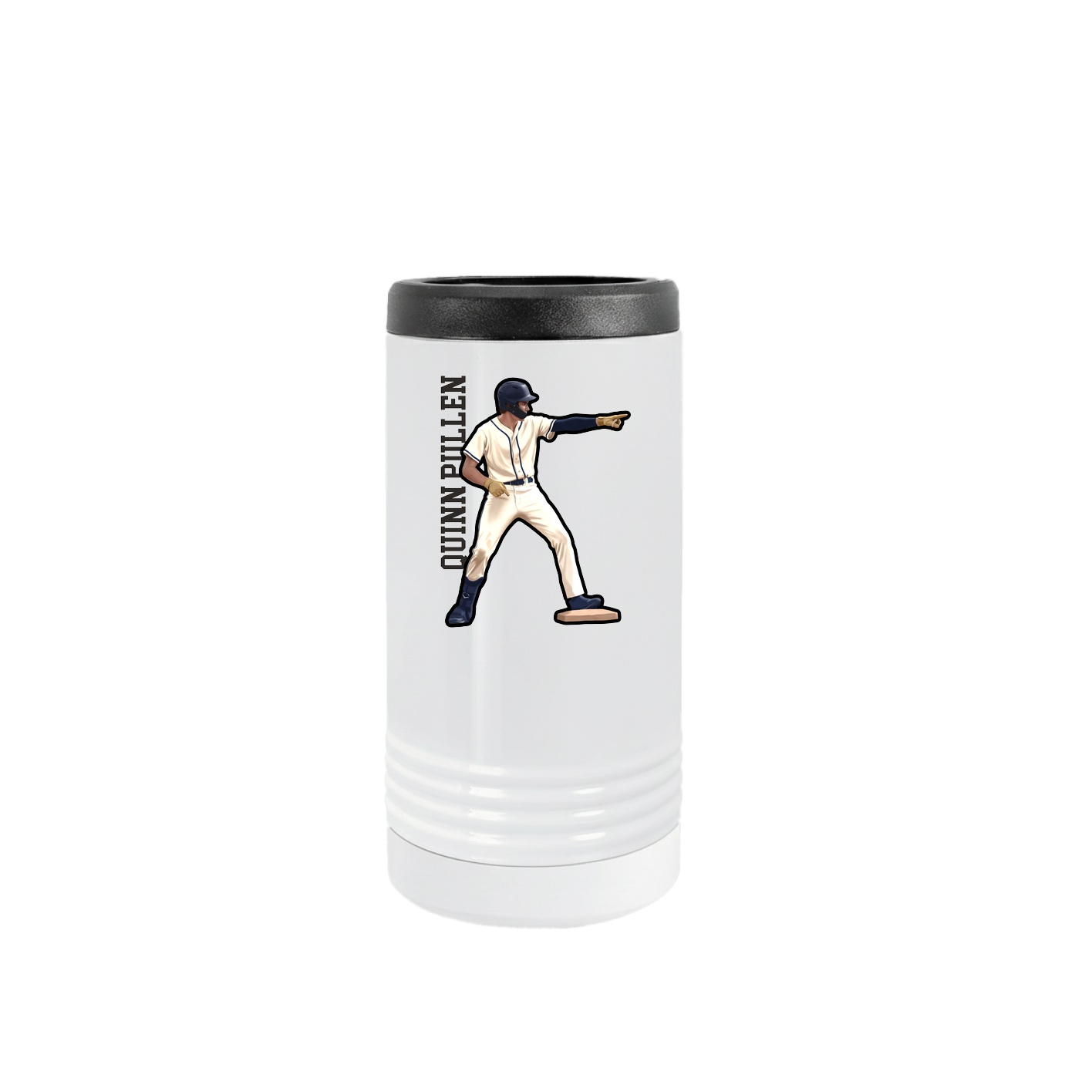 Slim Beverage Holder — Name Vertical in White
