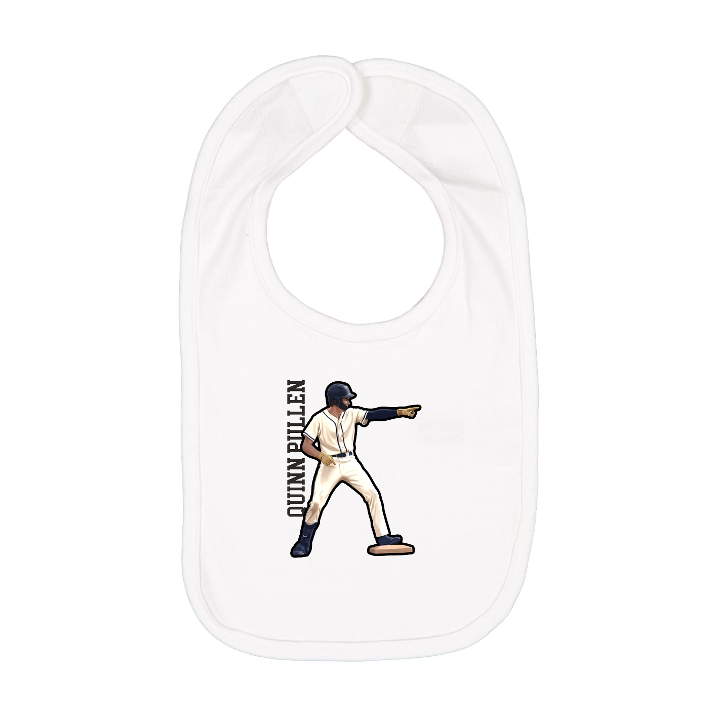 Infant Bib — Name Vertical in White
