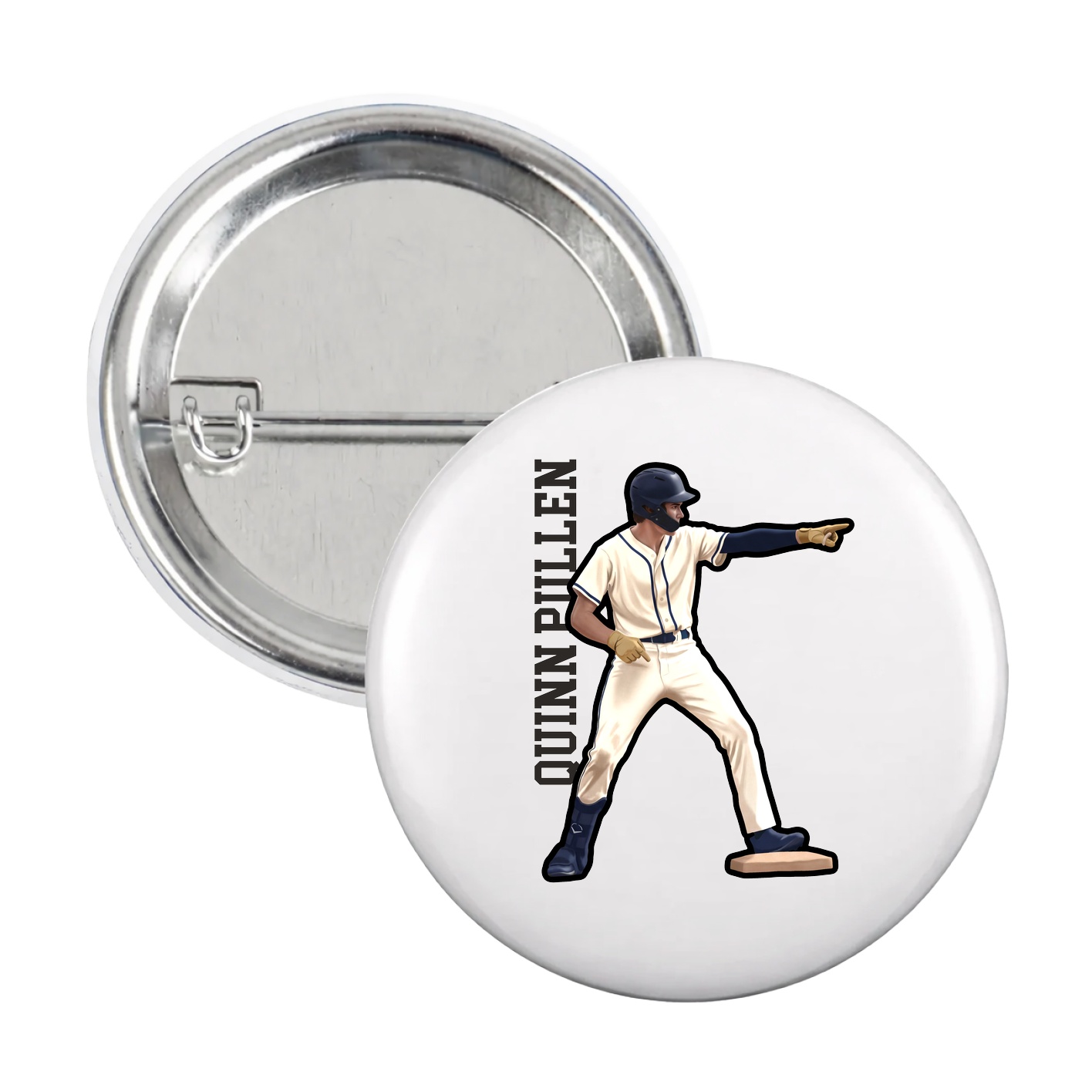 Game Day Button — Name Vertical in White