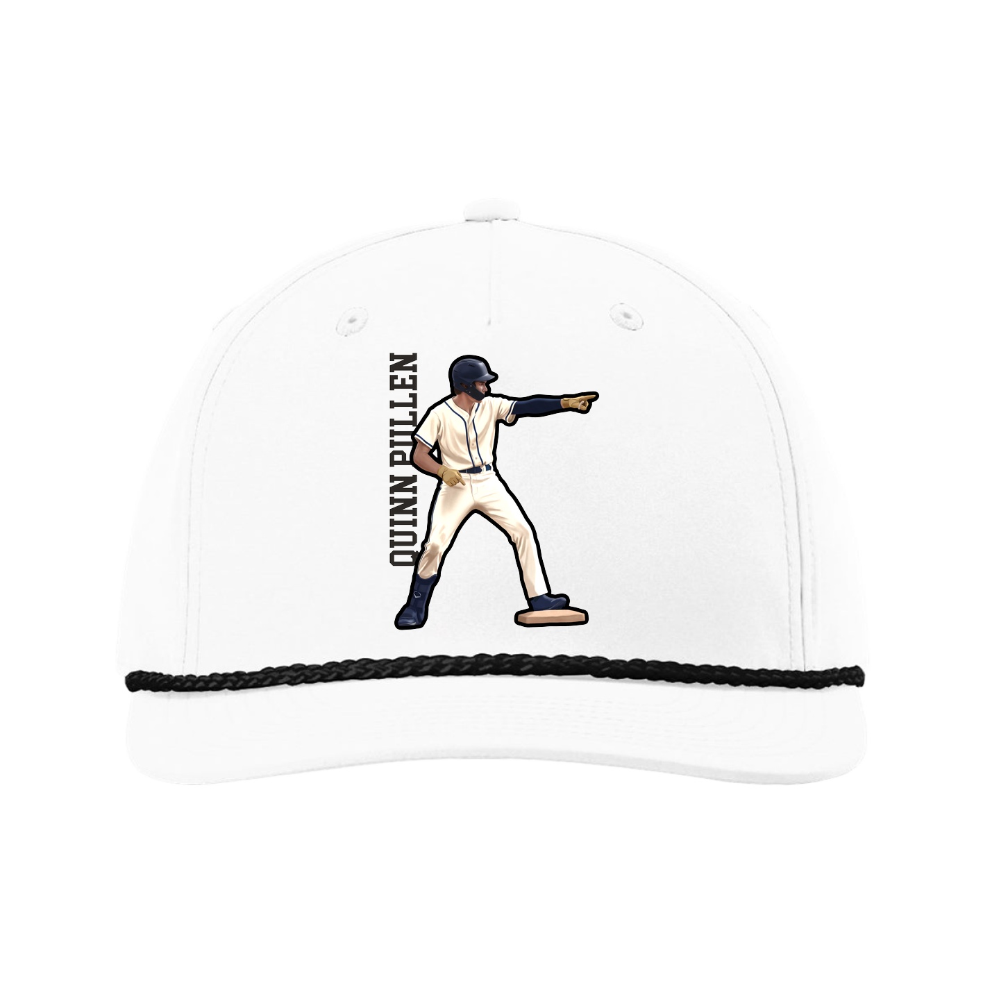 Five-Panel Classic Rope Cap — Name Vertical in White