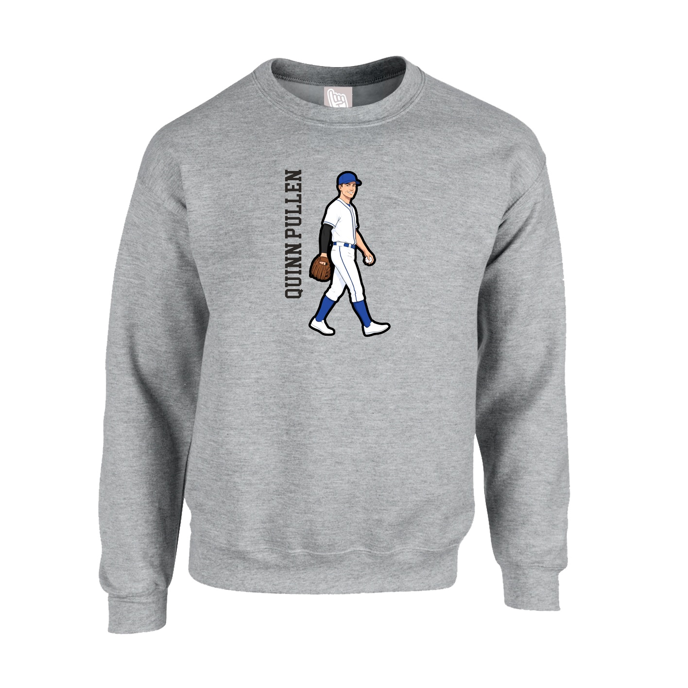Fleece Crew — Name Vertical in Grey