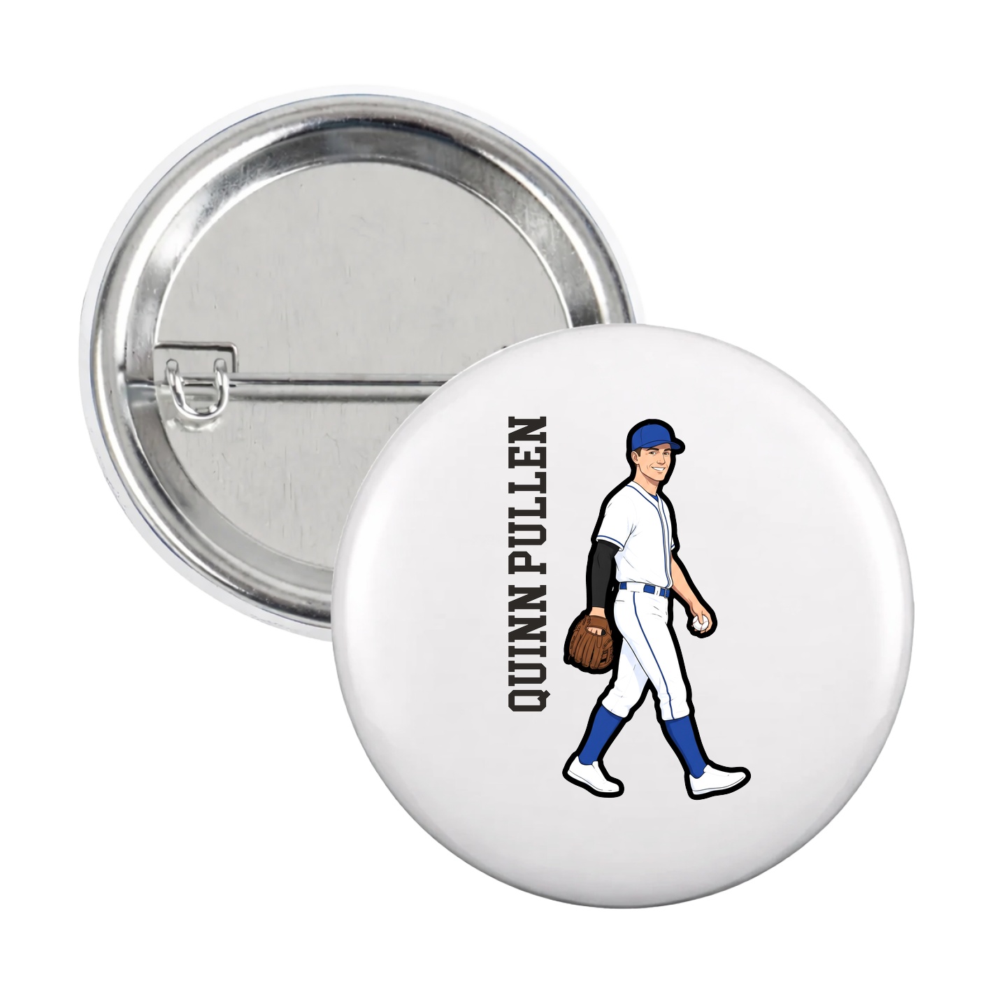Game Day Button — Name Vertical in White