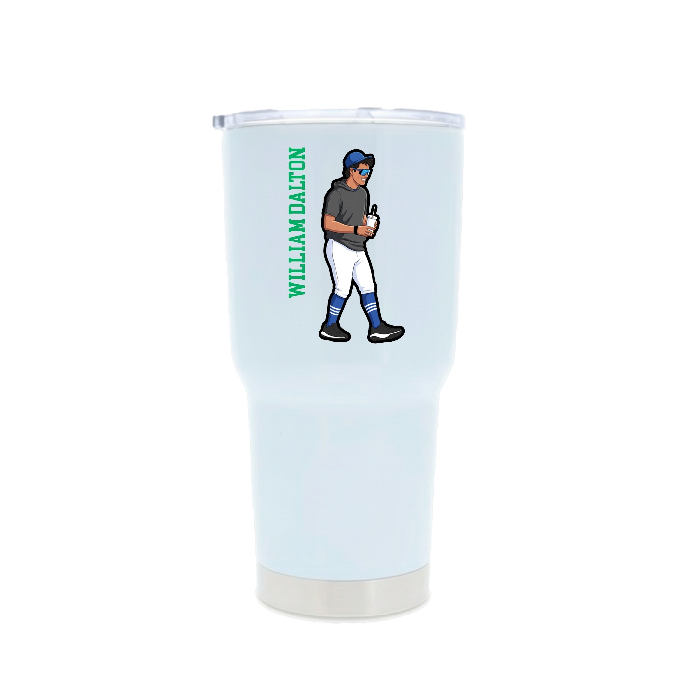 30oz Stainless Steel Tumbler — Name Vertical in White