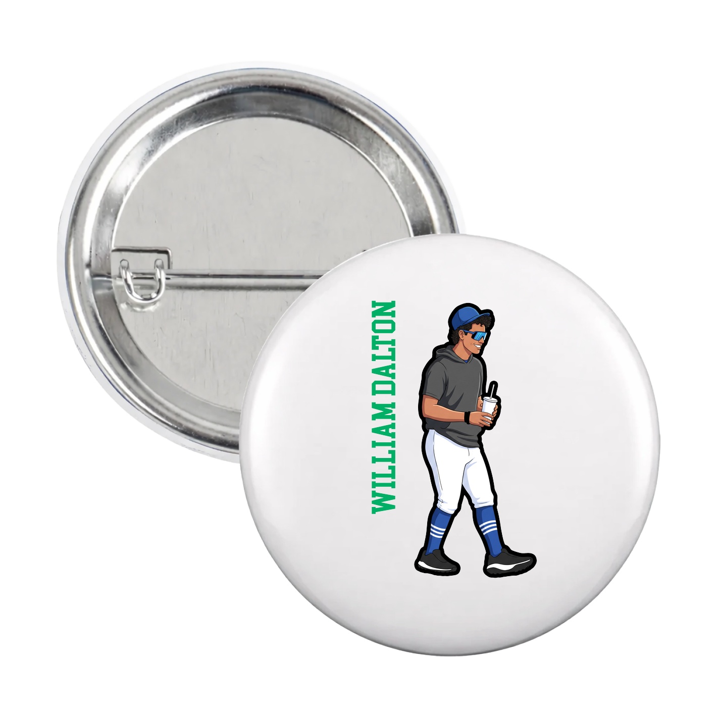 Game Day Button — Name Vertical in White