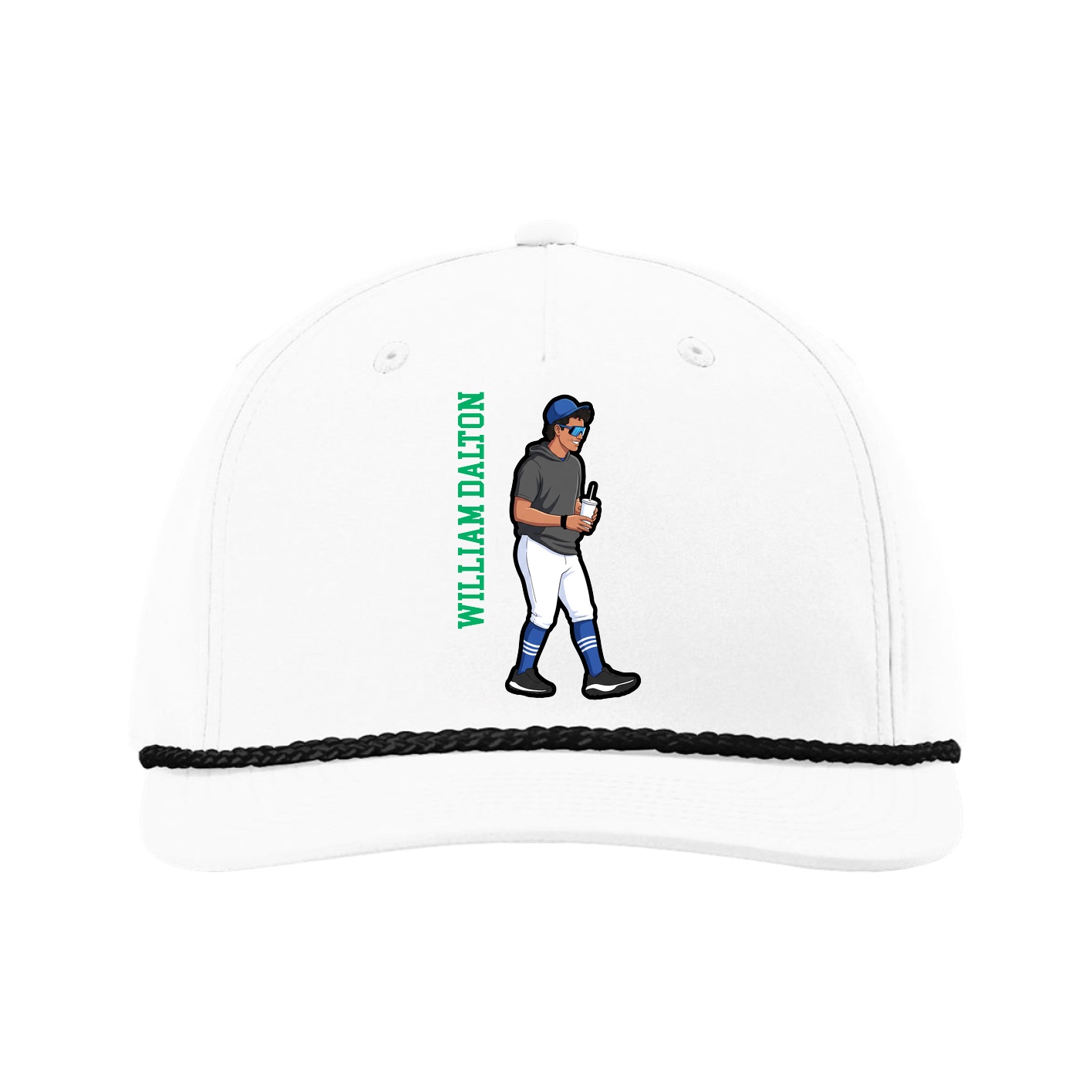 Five-Panel Classic Rope Cap — Name Vertical in White