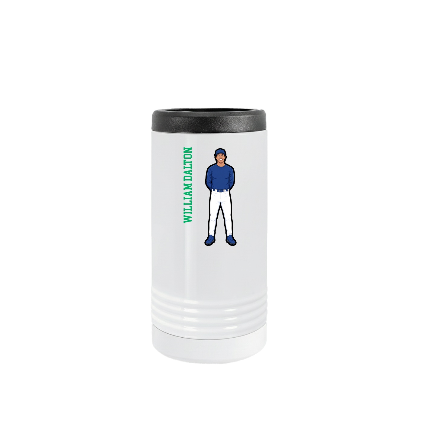 Slim Beverage Holder — Name Vertical in White