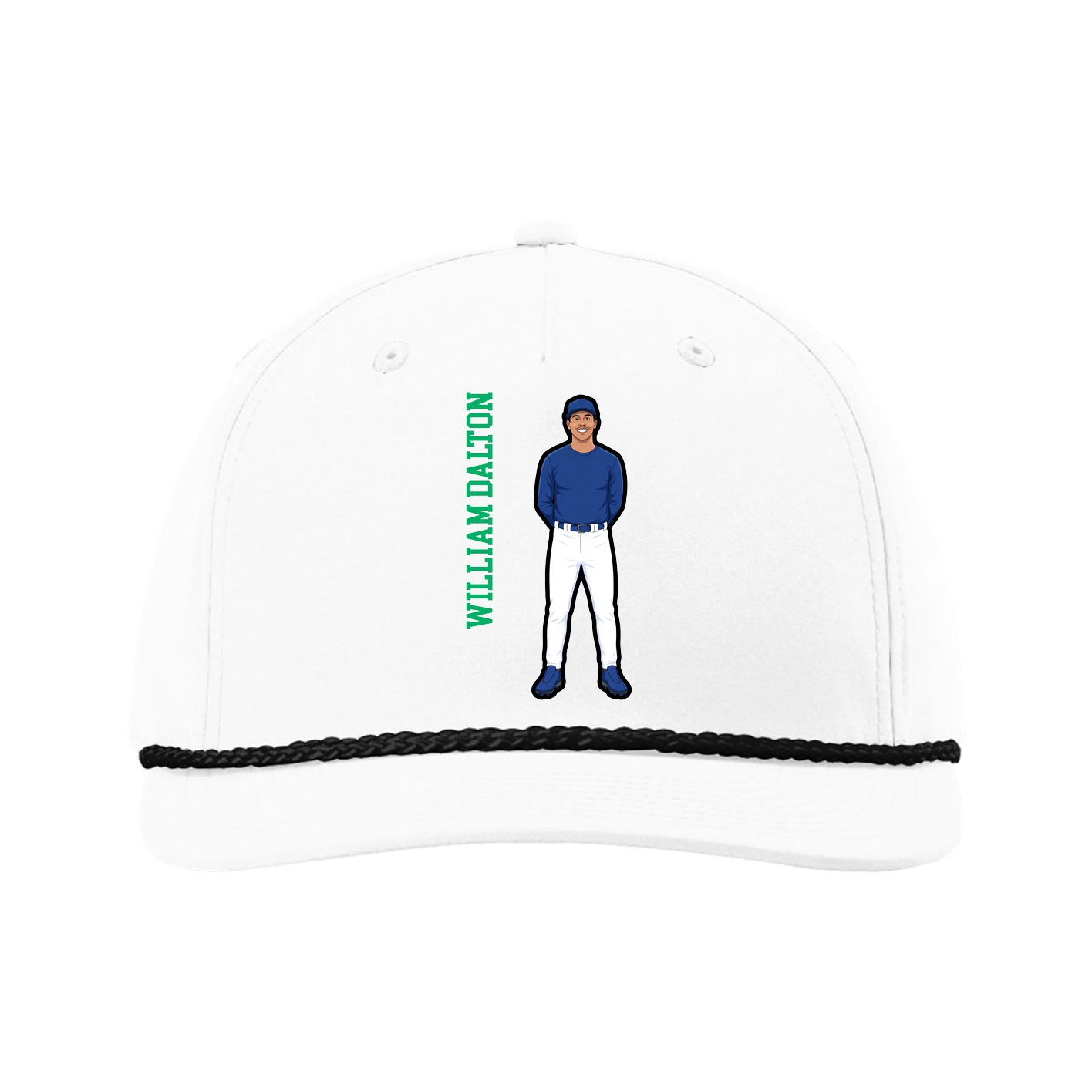 Five-Panel Classic Rope Cap — Name Vertical in White